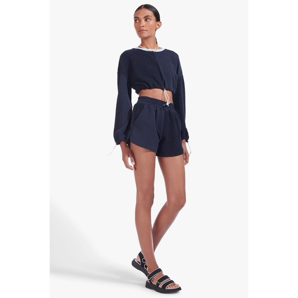 STAUD Bungee Track Shorts Terry Cloth Deep Sea Navy Sz XS - Picture 1 of 13